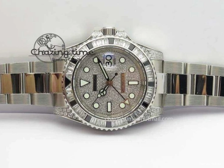 0524 Soft GMT-Master II 116759 SS Bp-Maker Black Ruby Crystal Diamond Dial On SS Bracelet A 3766